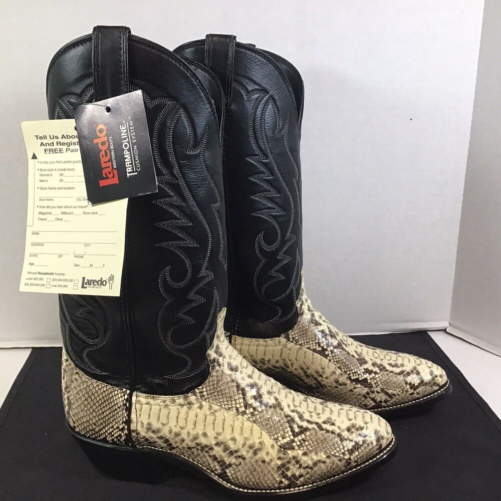 Vintage 1997 Laredo Snakeskin Western Cowboy Boots Men's Black Tan Size 8.5 EE